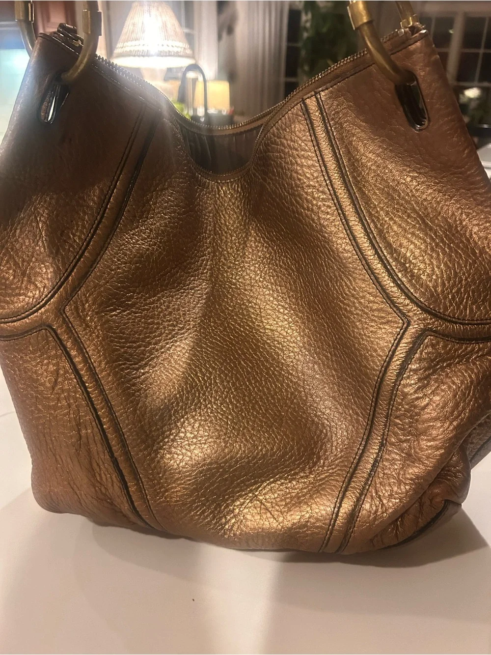Y2K Women’s Metallic Brown real Leather Shoulder Bag Kenneth Cole